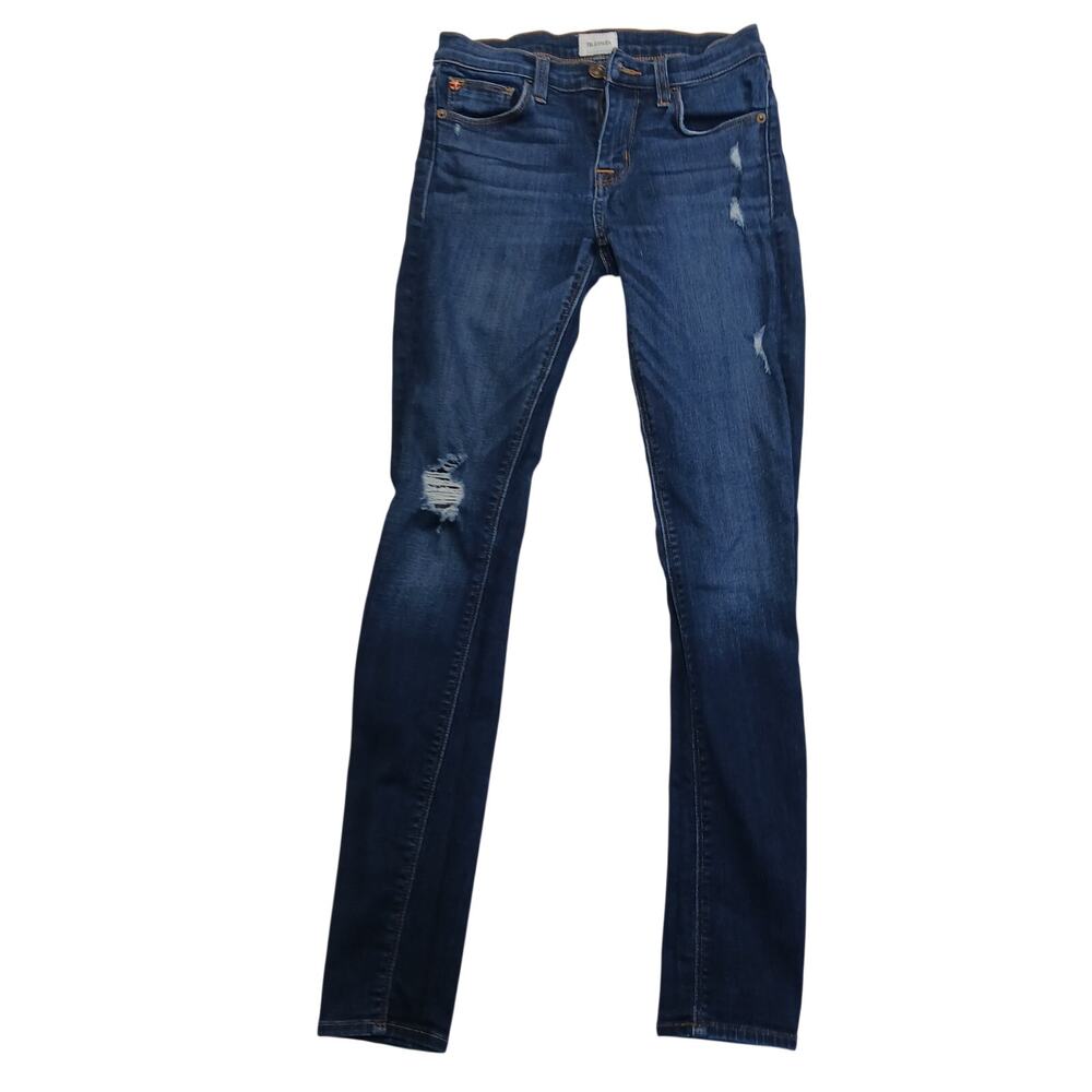 Hudson Natalie Midrise Super Skinny Distressed Dark Wash Jeans 24